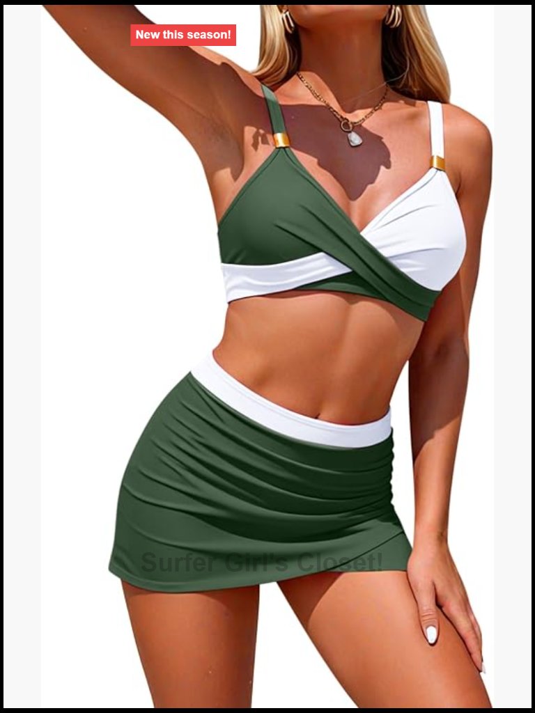 High Waisted Bikini Set With Tummy Control Mesh Swim Skirt Push Up Top